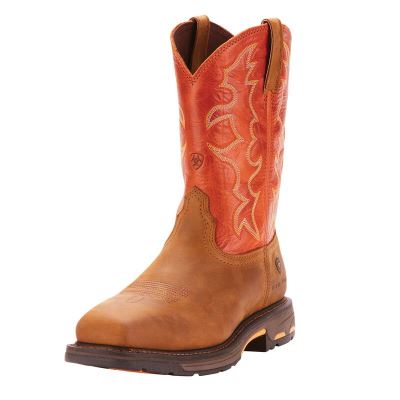 Ariat Work: WorkHog Wide Square Toe Steel Toe Zapatos de Seguridad Hombre - Marrones / Naranjas (HCN